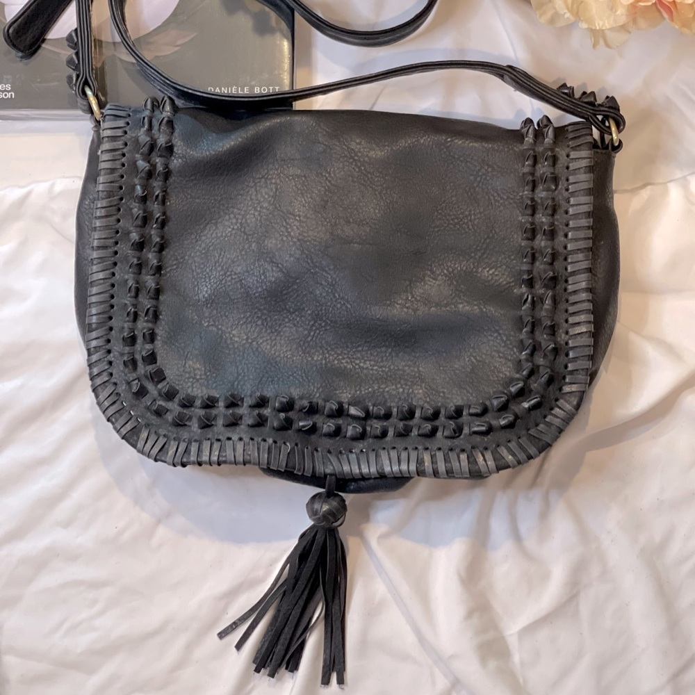 Big Buddha black vegan leather messenger bag